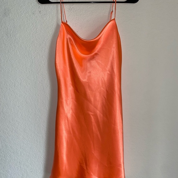 HEMLINE Cowl Neck Silky Sleek Orange Satin Slip Mini Coquette Party Dress Sz XS - Picture 4 of 12